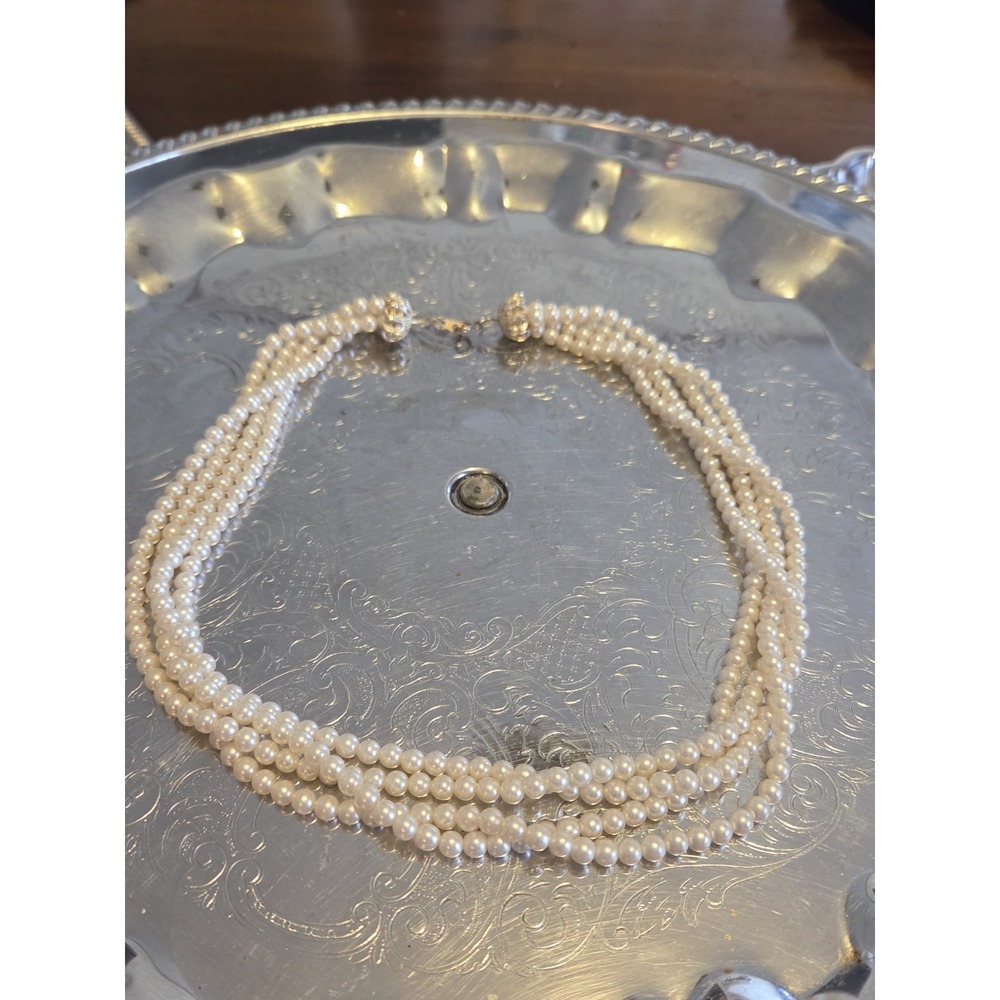 Vintage Four Strand Of Pearls With Silver Clasp